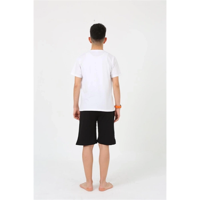 MARSiLYAN- Erkek Genç Garson Boy Kısa Kol Beyaz Penye Şortlu Pijama Takımı