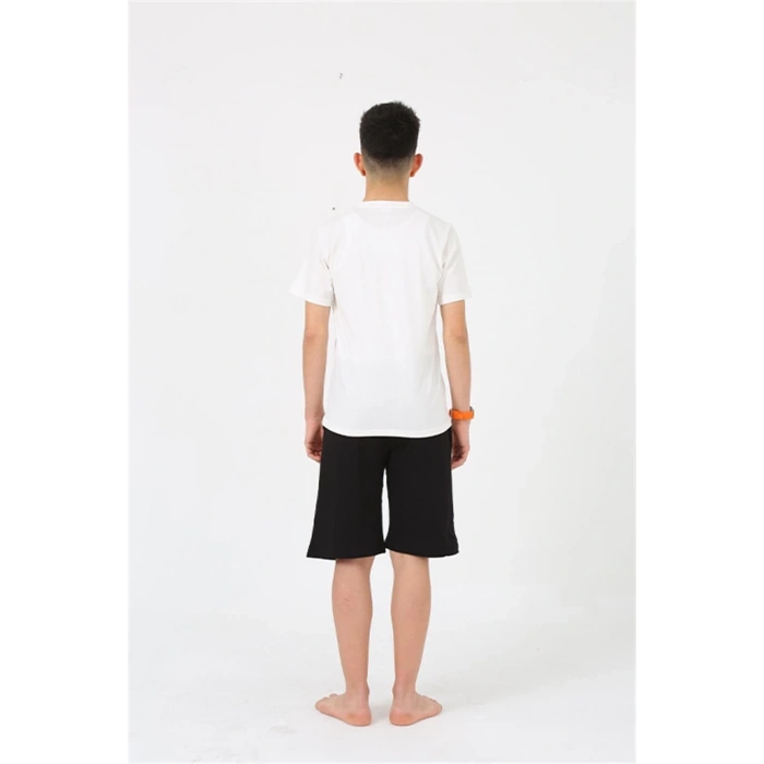 MARSiLYAN- Erkek Genç Garson Boy Kısa Kol Ekru Penye Şortlu Pijama Takımı