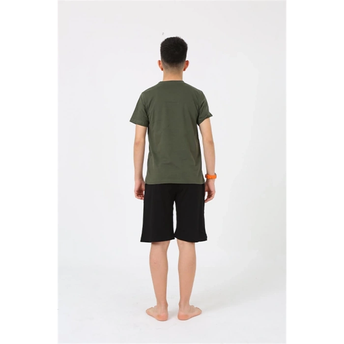 MARSiLYAN- Erkek Genç Garson Boy Kısa Kol Haki Penye Şortlu Pijama Takımı