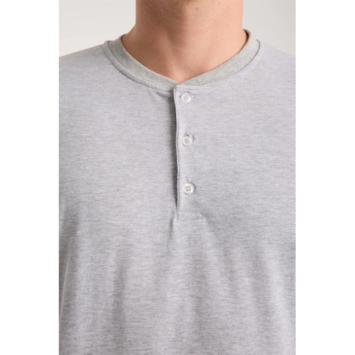 MARSiLYAN- Erkek Gri Düğmeli Yaka Kısa Kol Pijama Takımı