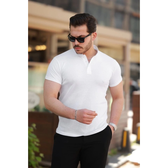 MARSiLYAN- Erkek Hakim Yaka Dokuma Pamuklu Kumaş Kısa Kollu Tshirt