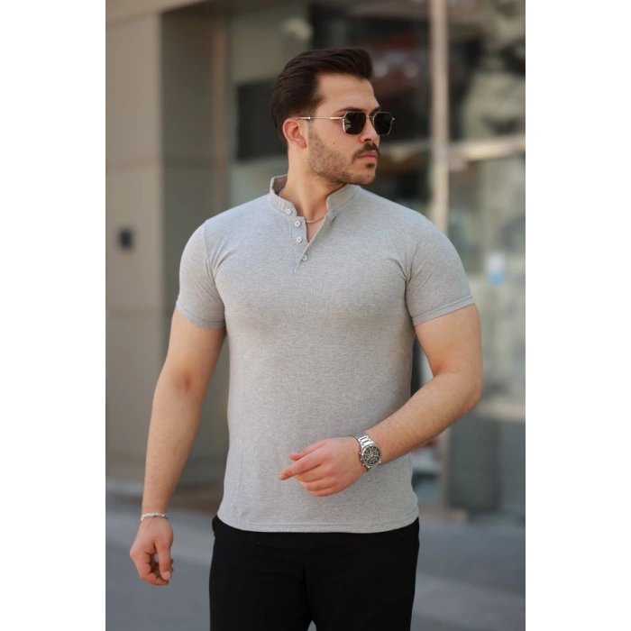 MARSiLYAN- Erkek Hakim Yaka Dokuma Pamuklu Kumaş Kısa Kollu Tshirt