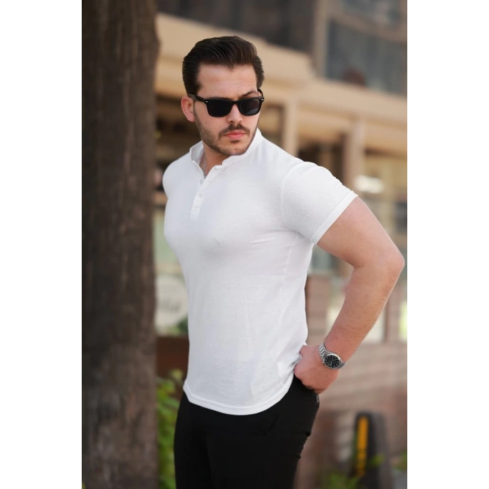 MARSiLYAN- Erkek Hakim Yaka Dokuma Pamuklu Kumaş Kısa Kollu Tshirt