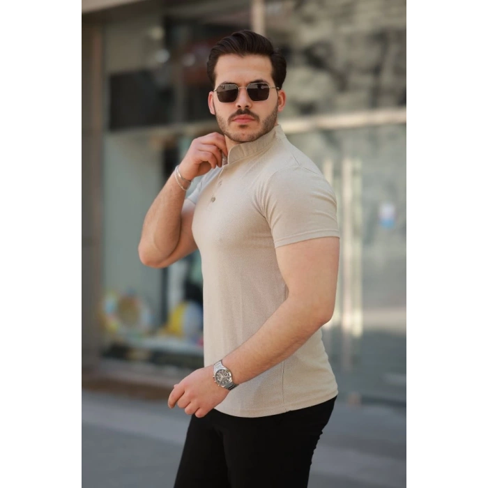 MARSiLYAN- Erkek Hakim Yaka Dokuma Pamuklu Kumaş Kısa Kollu Tshirt
