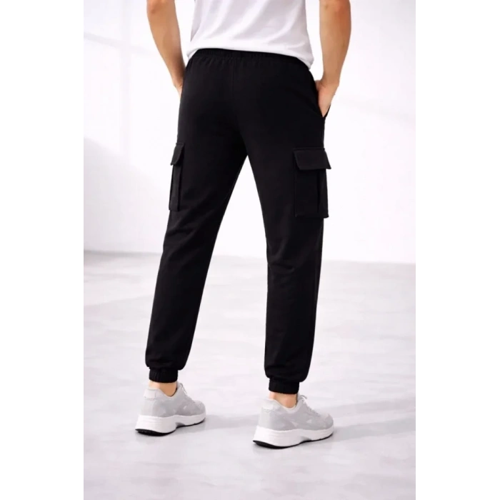 MARSiLYAN- Erkek Jogger Eşofman Altı Regular Fit , Kargo Cepli, Lastikli Paça, Günlük Spor Pantolon - Siyah