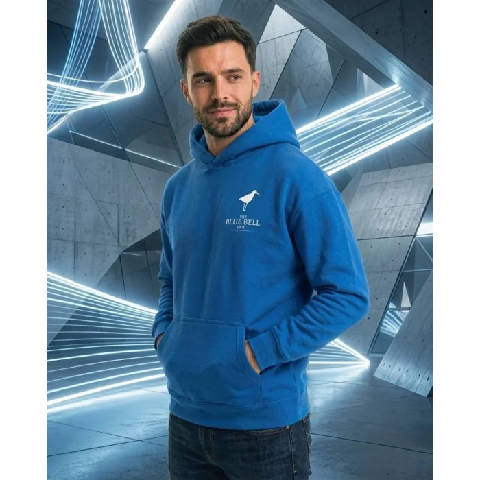 MARSiLYAN- Erkek Kapüşonlu Double Oversize Üç İplik Pamuklu Deniz Yelken Baskılı Kanguru - Saks Mavisi