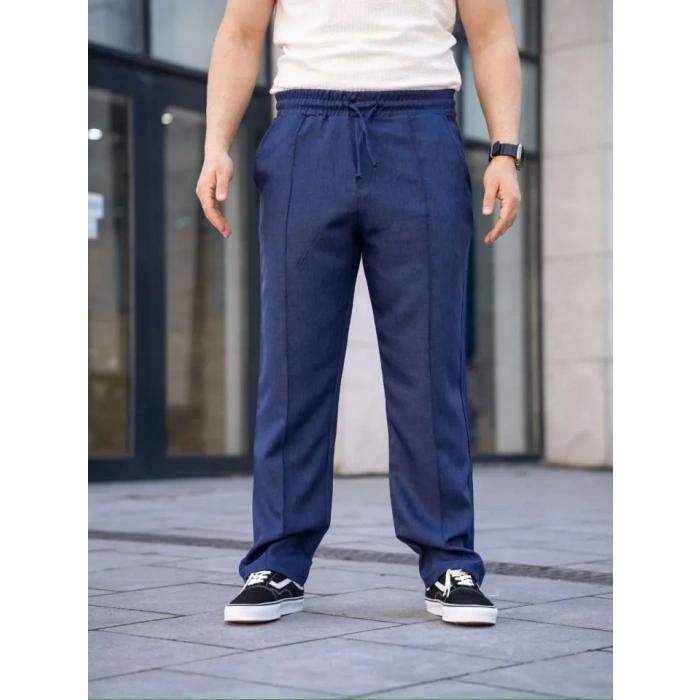 MARSiLYAN- Erkek Keten Cepli Çıma Dikişli Jogger Buggy Pantalon Rahat Kalıp - Lacivert