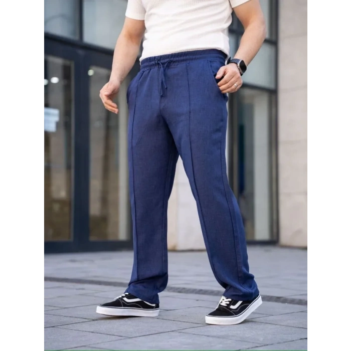MARSiLYAN- Erkek Keten Cepli Çıma Dikişli Jogger Buggy Pantalon Rahat Kalıp - Lacivert