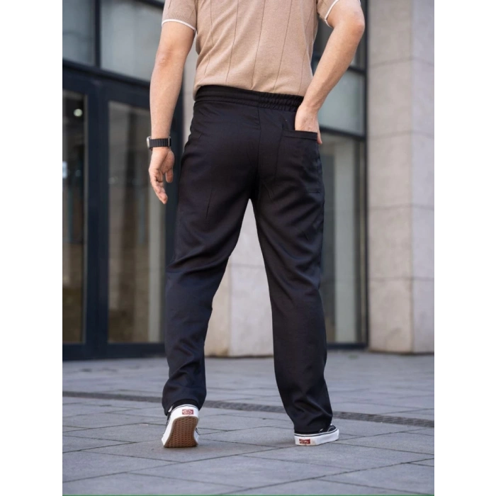 MARSiLYAN- Erkek Keten Cepli Çıma Dikişli Jogger Buggy Pantalon Rahat Kalıp - Siyah