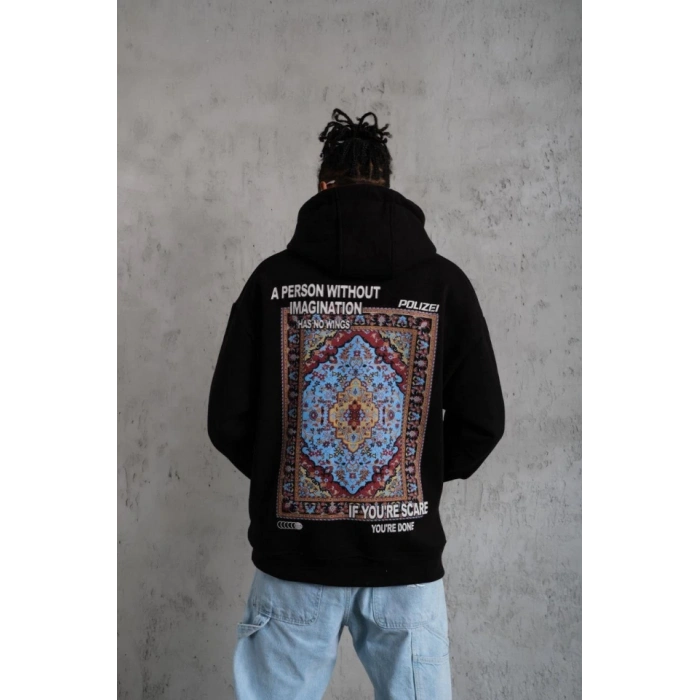 MARSiLYAN- Erkek Kilim Desen Kapüşonlu - Siyah