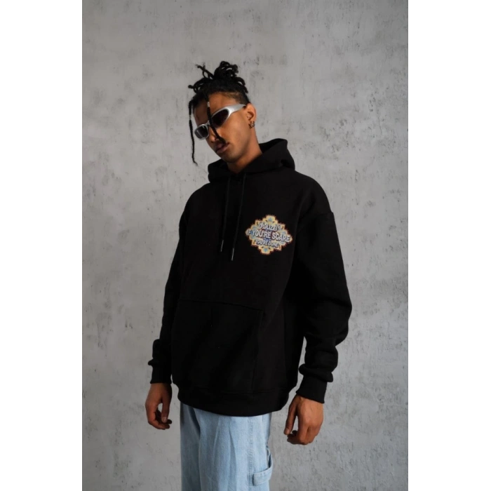 MARSiLYAN- Erkek Kilim Desen Kapüşonlu - Siyah