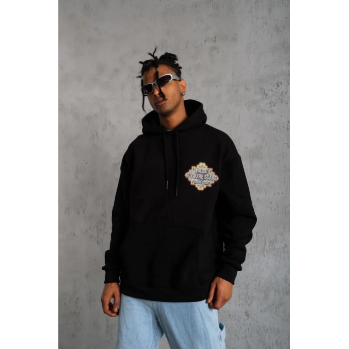 MARSiLYAN- Erkek Kilim Desen Kapüşonlu - Siyah