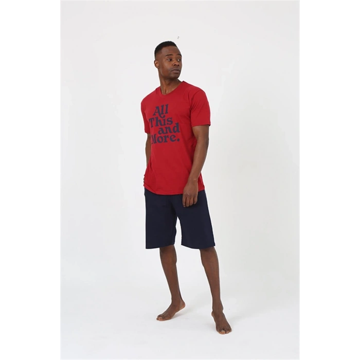 MARSiLYAN- Erkek Kısa Kol Bordo Penye Şortlu Pijama Takımı
