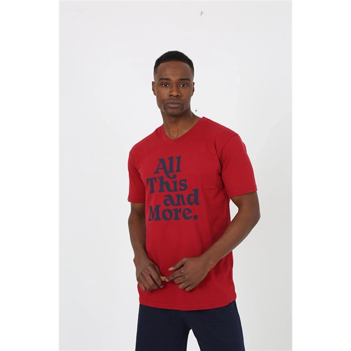 MARSiLYAN- Erkek Kısa Kol Bordo Penye Şortlu Pijama Takımı