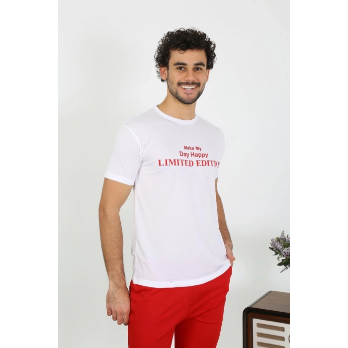 MARSiLYAN- Erkek Kısa Kol Penye Beyaz Pijama Takımı