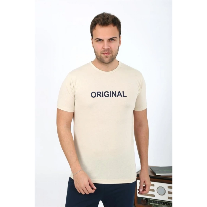 MARSiLYAN- Erkek Kısa Kol Penye Pijama Takımı Krem