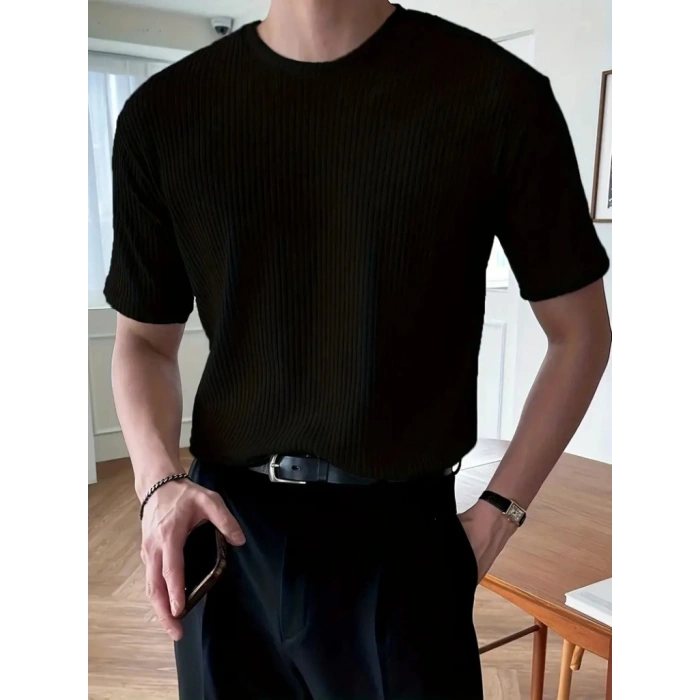 MARSiLYAN- Erkek Kısa Kollu Bisiklet Yaka Triko Tişört