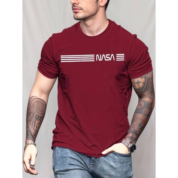 MARSiLYAN- Erkek Kısa Kollu Nasa Baskı Basic Erkek T-shirt