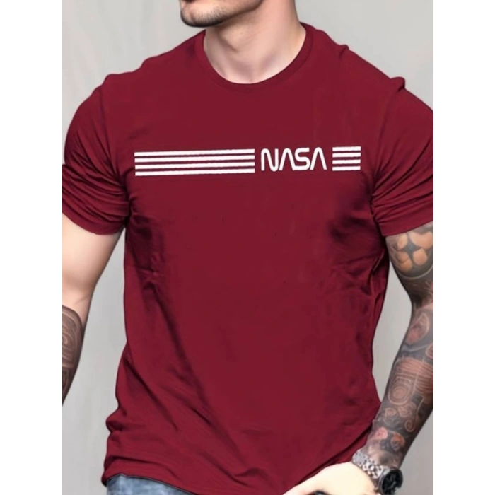MARSiLYAN- Erkek Kısa Kollu Nasa Baskı Basic Erkek T-shirt