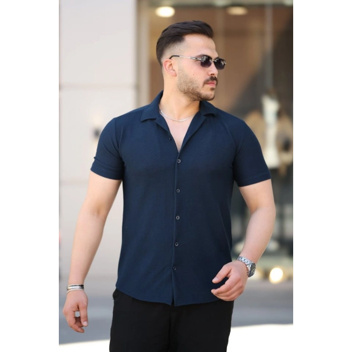 MARSiLYAN- Erkek Kısa Kollu örme Kumaş Pamuklu Gömlek