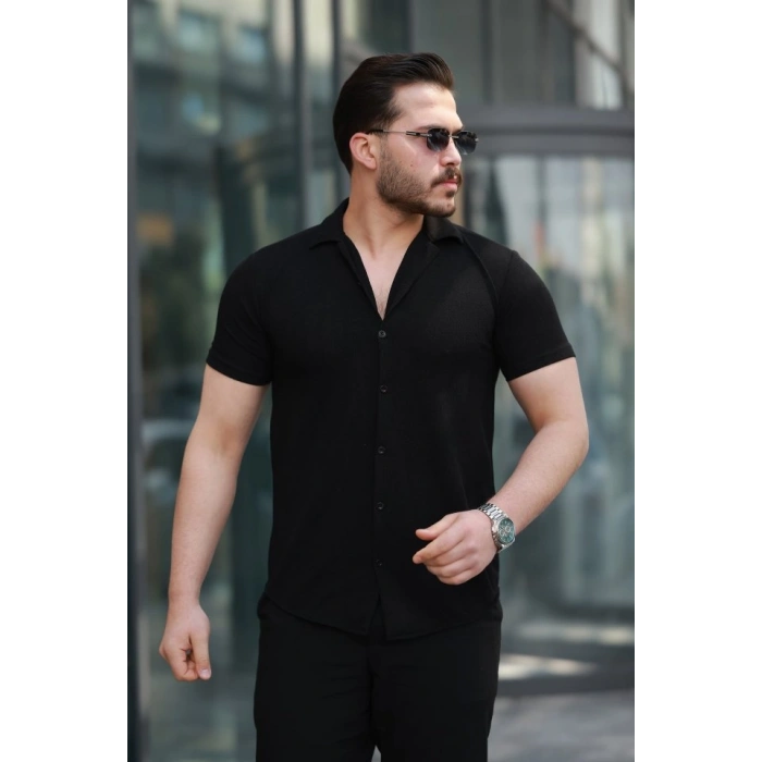 MARSiLYAN- Erkek Kısa Kollu örme Kumaş Pamuklu Gömlek