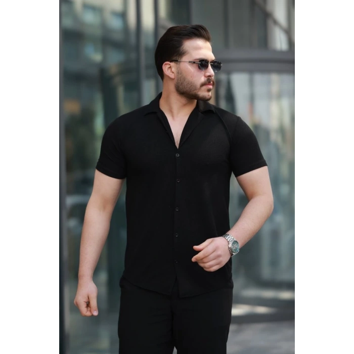 MARSiLYAN- Erkek Kısa Kollu örme Kumaş Pamuklu Gömlek