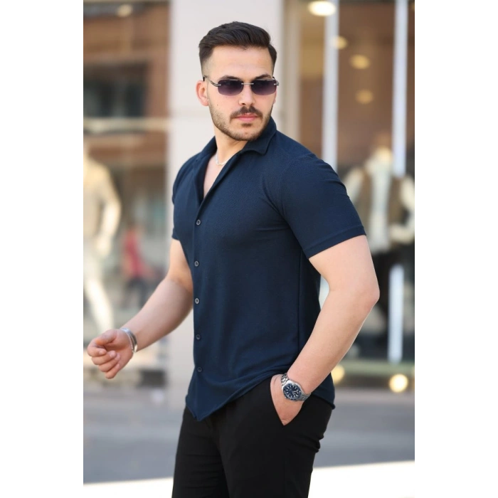 MARSiLYAN- Erkek Kısa Kollu örme Kumaş Pamuklu Gömlek