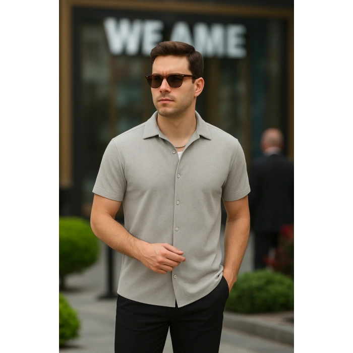 MARSiLYAN- Erkek Kısa Kollu örme Kumaş Pamuklu Gömlek