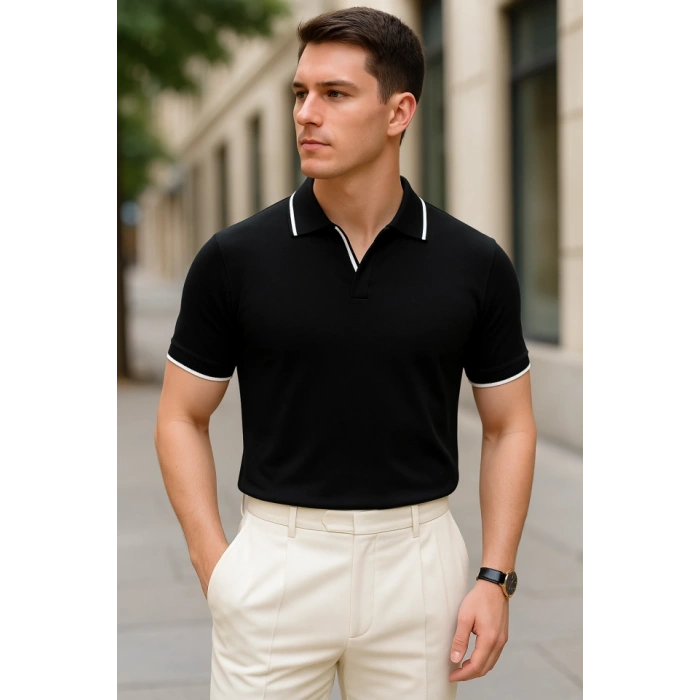 MARSiLYAN- Erkek Kısa Kollu Yakalı Triko Tişört