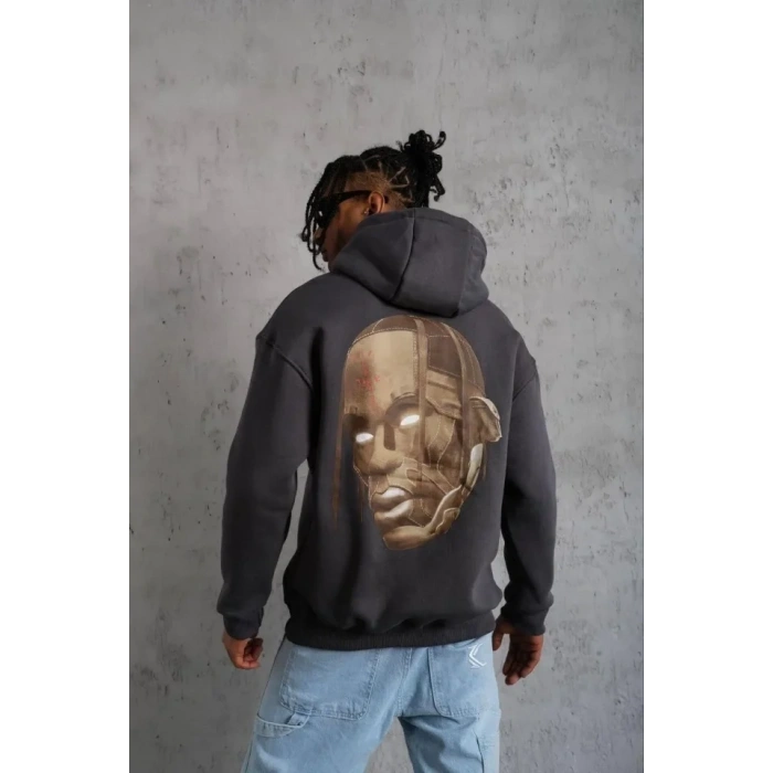 MARSiLYAN- Erkek Kordonlu Arka Maske Kordon Saçlı Kapüşonlu - Füme