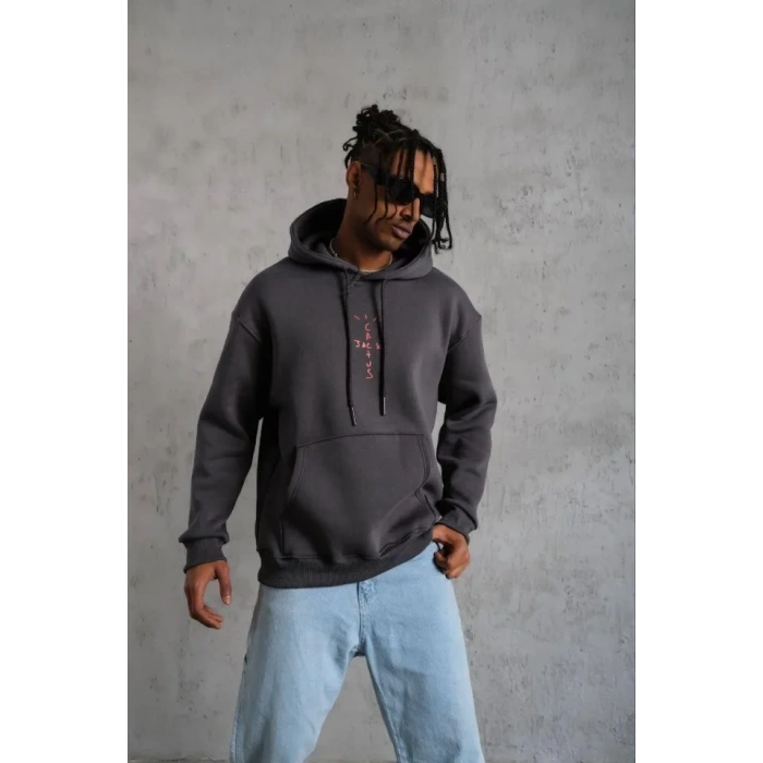 MARSiLYAN- Erkek Kordonlu Arka Maske Kordon Saçlı Kapüşonlu - Füme