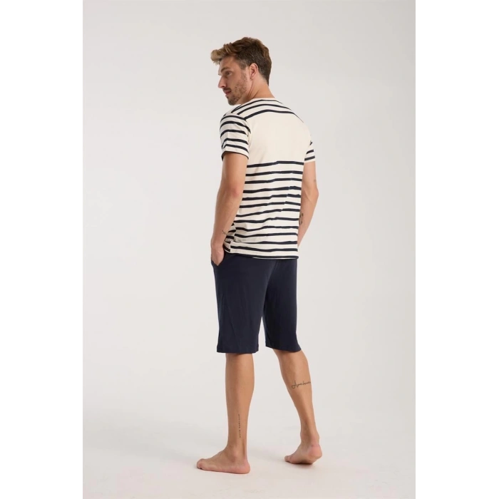 MARSiLYAN- Erkek Krem Sıfır Yaka Kısa Kol Şortlu Pijama Takımı