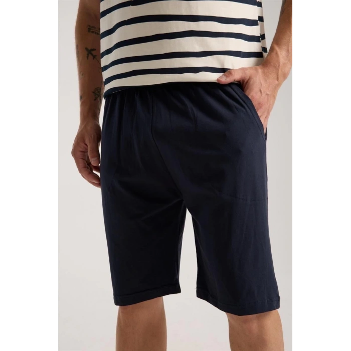 MARSiLYAN- Erkek Krem Sıfır Yaka Kısa Kol Şortlu Pijama Takımı