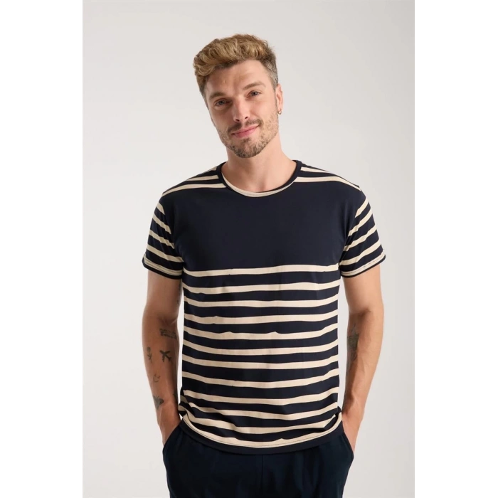 MARSiLYAN- Erkek Lacivert Sıfır Yaka Kısa Kol Şortlu Pijama Takımı