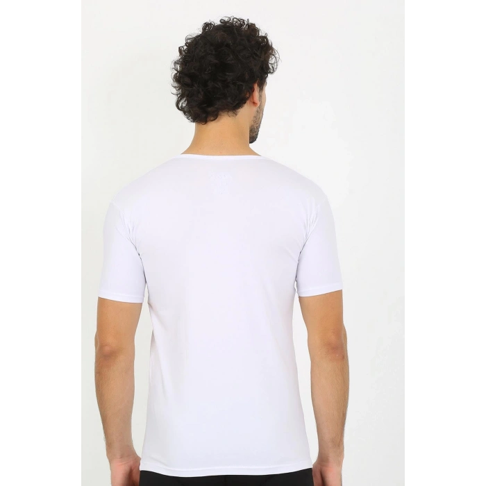 MARSiLYAN- Erkek Likralı V Yaka Beyaz T-Shirt