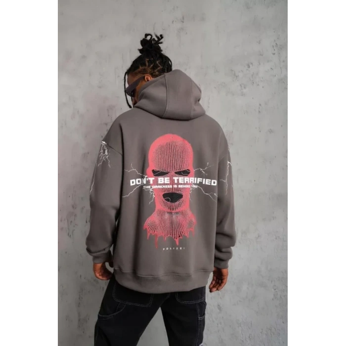 MARSiLYAN- Erkek Maske Baskılı Kapüşonlu Sweat - Gri