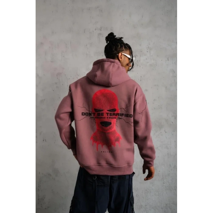 MARSiLYAN- Erkek Maske Baskılı Kapüşonlu Sweat - Gül Kurusu