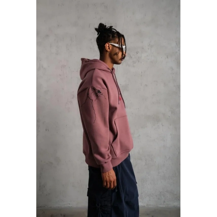 MARSiLYAN- Erkek Maske Baskılı Kapüşonlu Sweat - Gül Kurusu