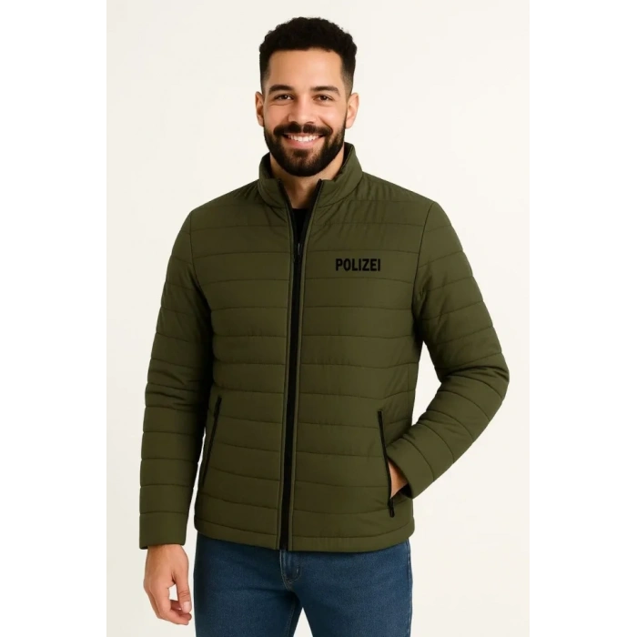 MARSiLYAN- Erkek Mikro Su İtici Kapitone Baskılı Astarlı Fermuarlı Bomber Mont - Haki