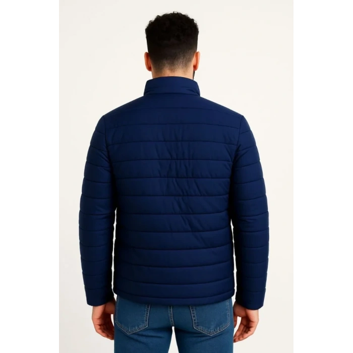 MARSiLYAN- Erkek Mikro Su İtici Kapitone Baskılı Astarlı Fermuarlı Bomber Mont - Lacivert