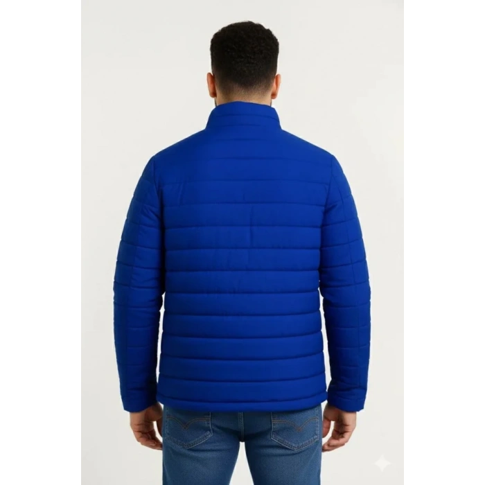 MARSiLYAN- Erkek Mikro Su İtici Kapitone Baskılı Astarlı Fermuarlı Bomber Mont - Saks Mavisi