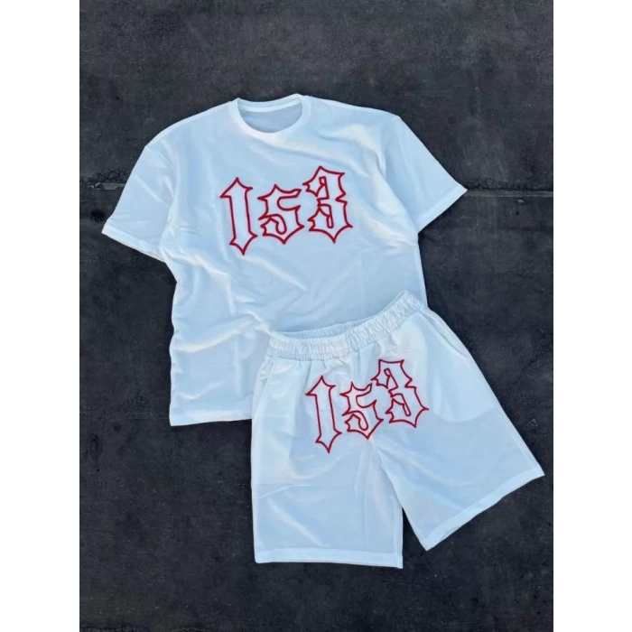 MARSiLYAN- Erkek Nakış İşlemeli Şortlu Takım - Beyaz