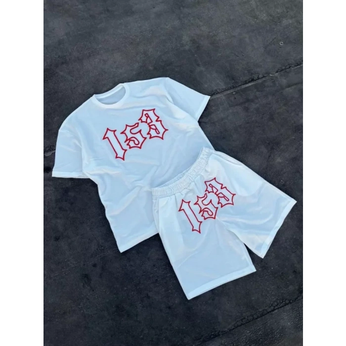 MARSiLYAN- Erkek Nakış İşlemeli Şortlu Takım - Beyaz