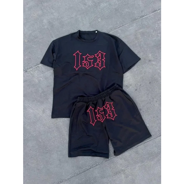 MARSiLYAN- Erkek Nakış İşlemeli Şortlu Takım - Siyah