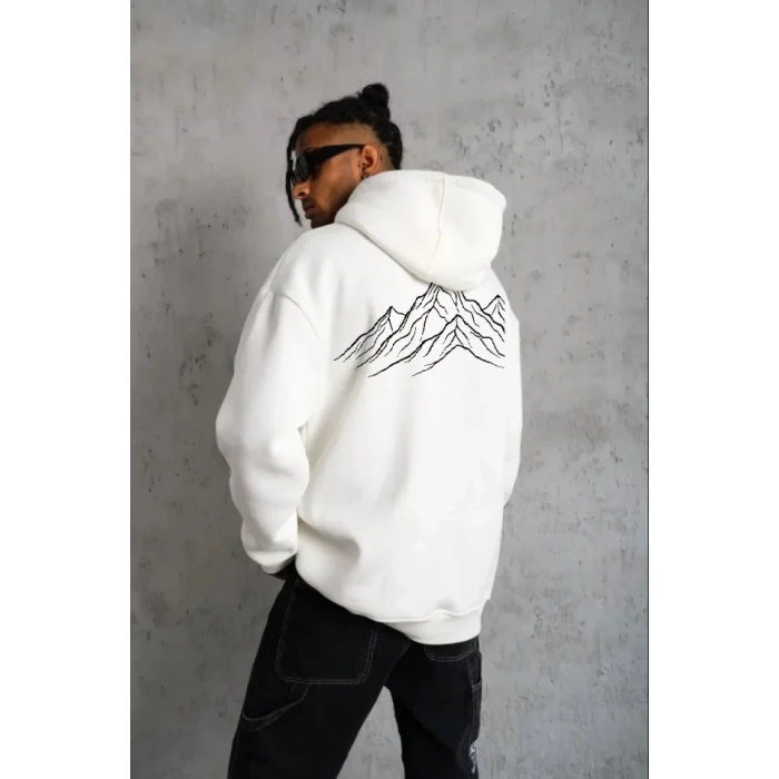 MARSiLYAN- Erkek Nihilist Penguen Özel Tasarım Oversize Kapüşonlu Sweatshirt - Beyaz