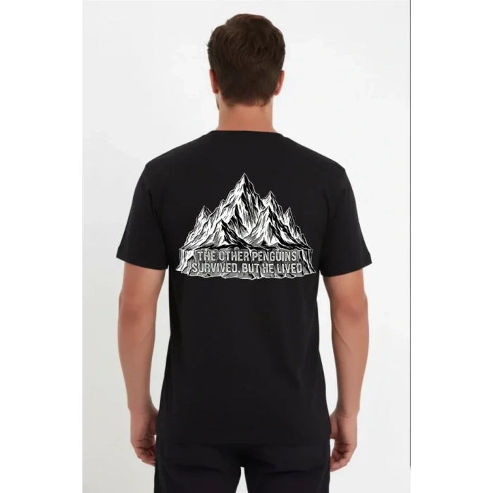 MARSiLYAN- Erkek Nihilist Penguen Temalı Oversize Bisiklet Yaka Tişört - Siyah