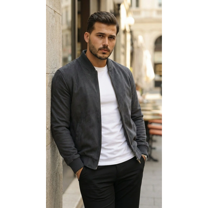 MARSiLYAN- Erkek önden Fermuarlı Içi Astarlı Süet Ceket