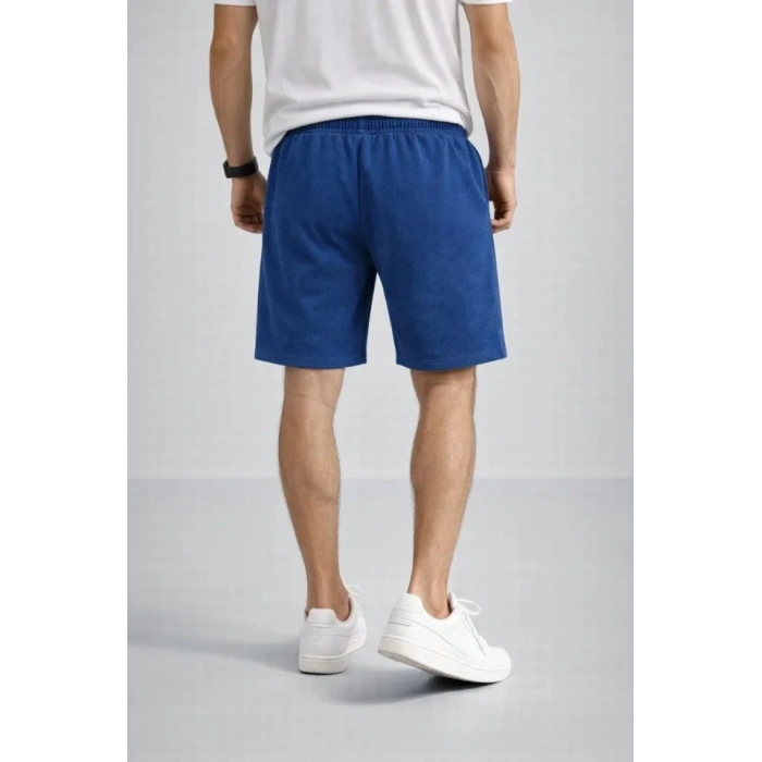 MARSiLYAN- Erkek Otoban Dokuma Şort Beli Lastikli Bağcıklı, Cepli, Rahat Kesim Günlük Yazlık Şort - İndigo