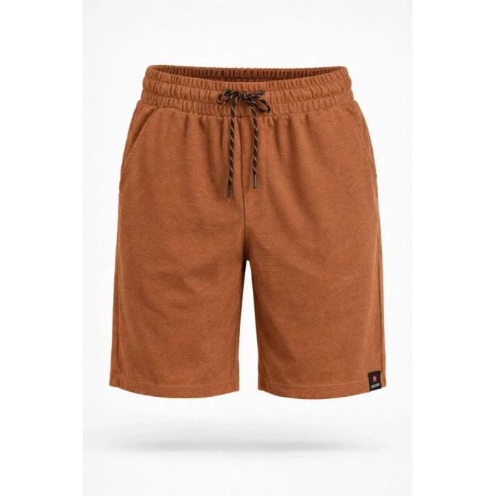 MARSiLYAN- Erkek Otoban Dokuma Şort Beli Lastikli Bağcıklı, Cepli, Rahat Kesim Günlük Yazlık Şort - Kahverengi