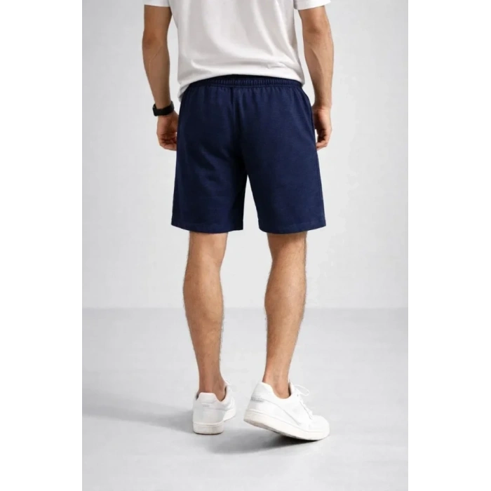 MARSiLYAN- Erkek Otoban Dokuma Şort Beli Lastikli Bağcıklı, Cepli, Rahat Kesim Günlük Yazlık Şort - Lacivert